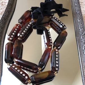 J. Crew Vintage Tortoise Lucite Pave Necklace 27"
